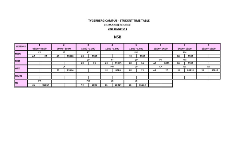 5B Time Table | PDF