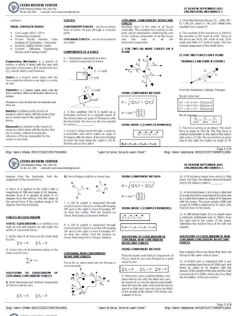 Mech Statics Handout | PDF