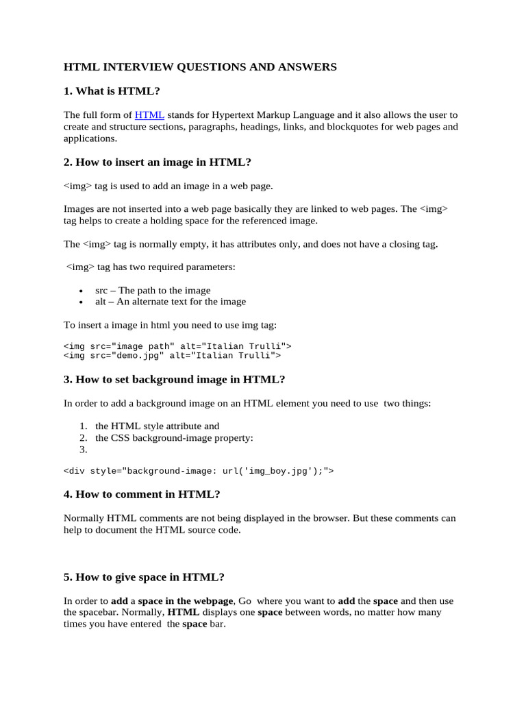 HTML Questions and Answer | PDF | Html Element | Html
