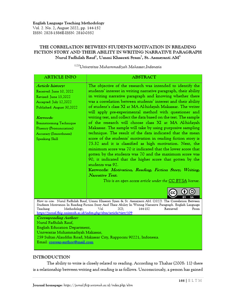 The Correlation Between Students Motivation in Re | PDF | Narrative ...