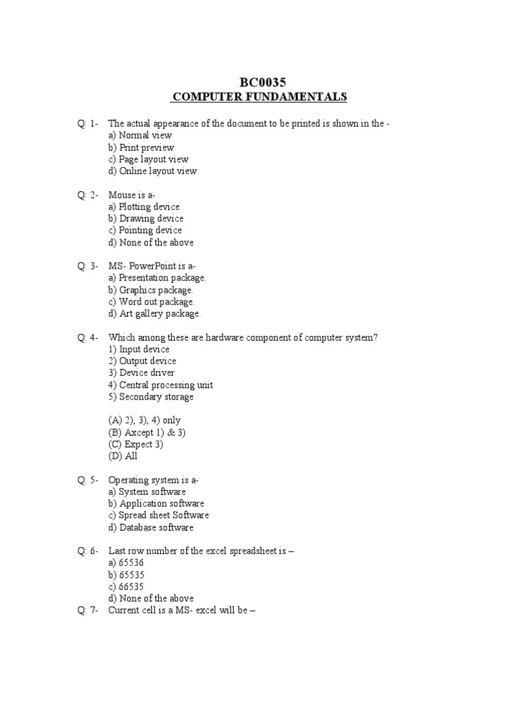 BC0035 Computer Fundamentals | PDF | Microsoft Excel | Computer Engineering