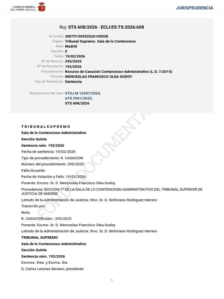 STS 608 2026 | PDF | Sentencia (ley) | Caso de ley