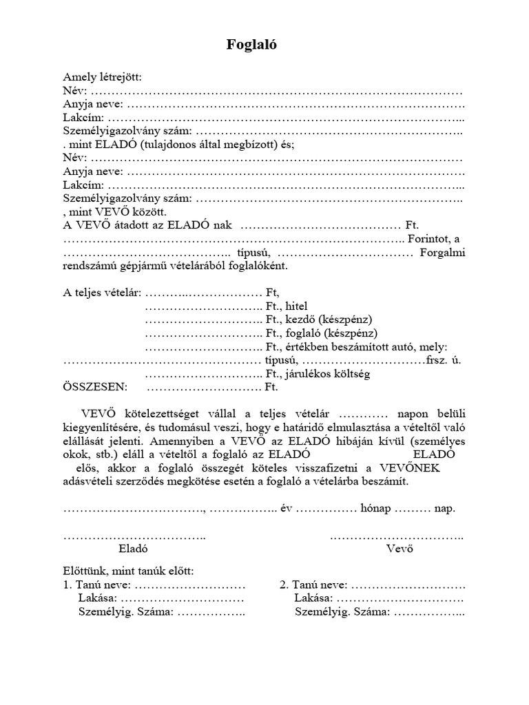 Foglalo Minta | PDF