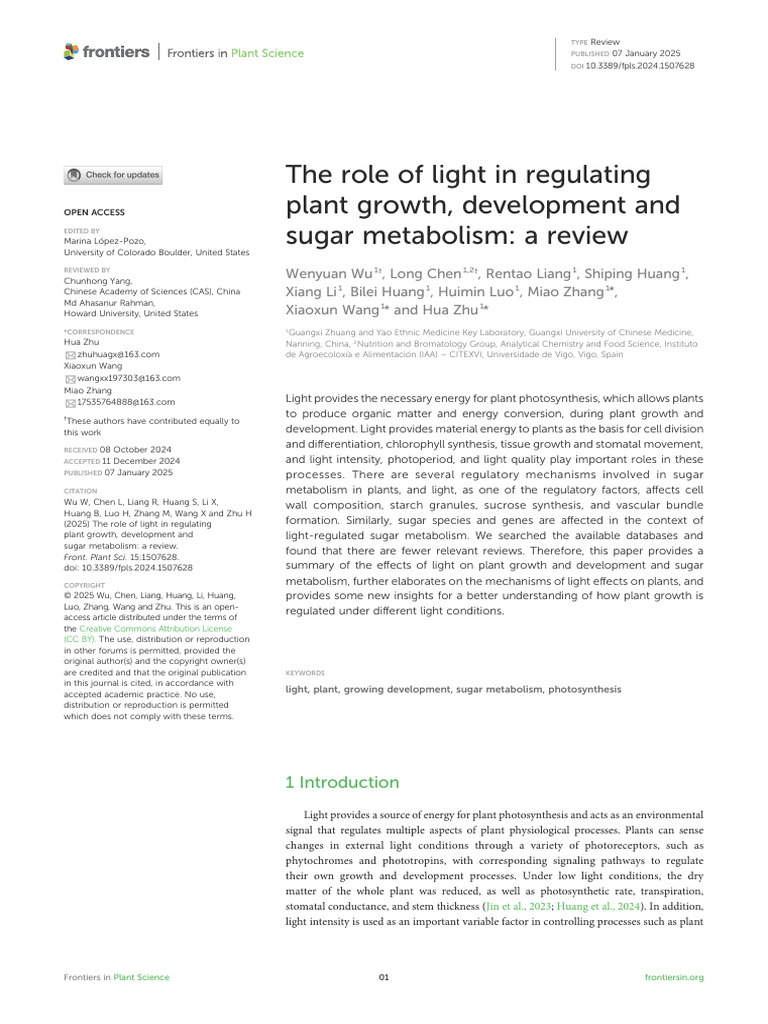 The Role of Light in Regulating Plant Growth, Development and Sugar ...