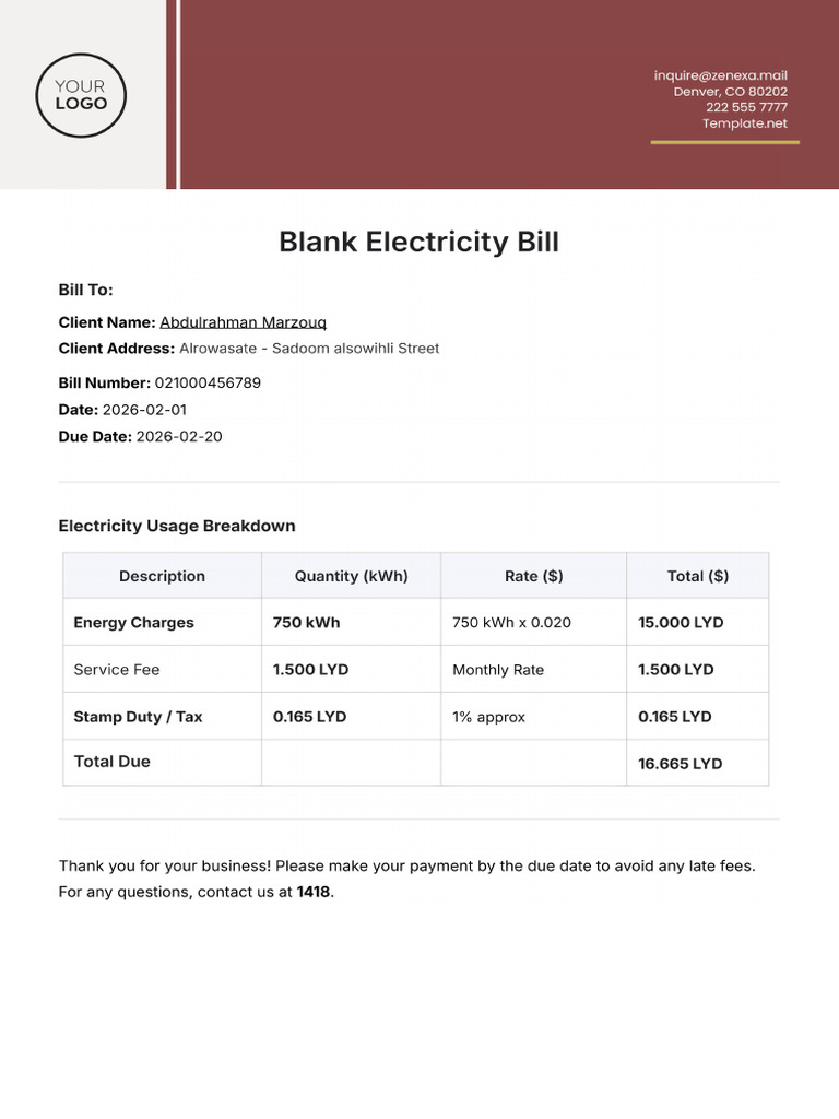 Blank Electricity Bill Template | PDF