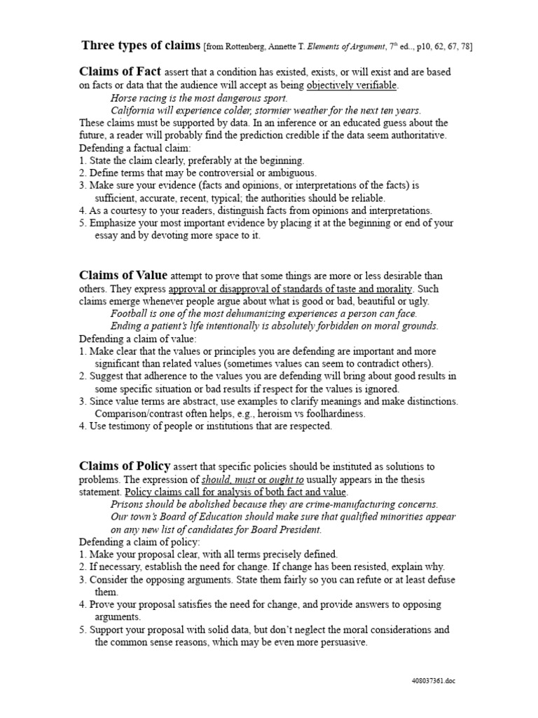 3 Types of Claims PDF Free | PDF | Argument | Cognition