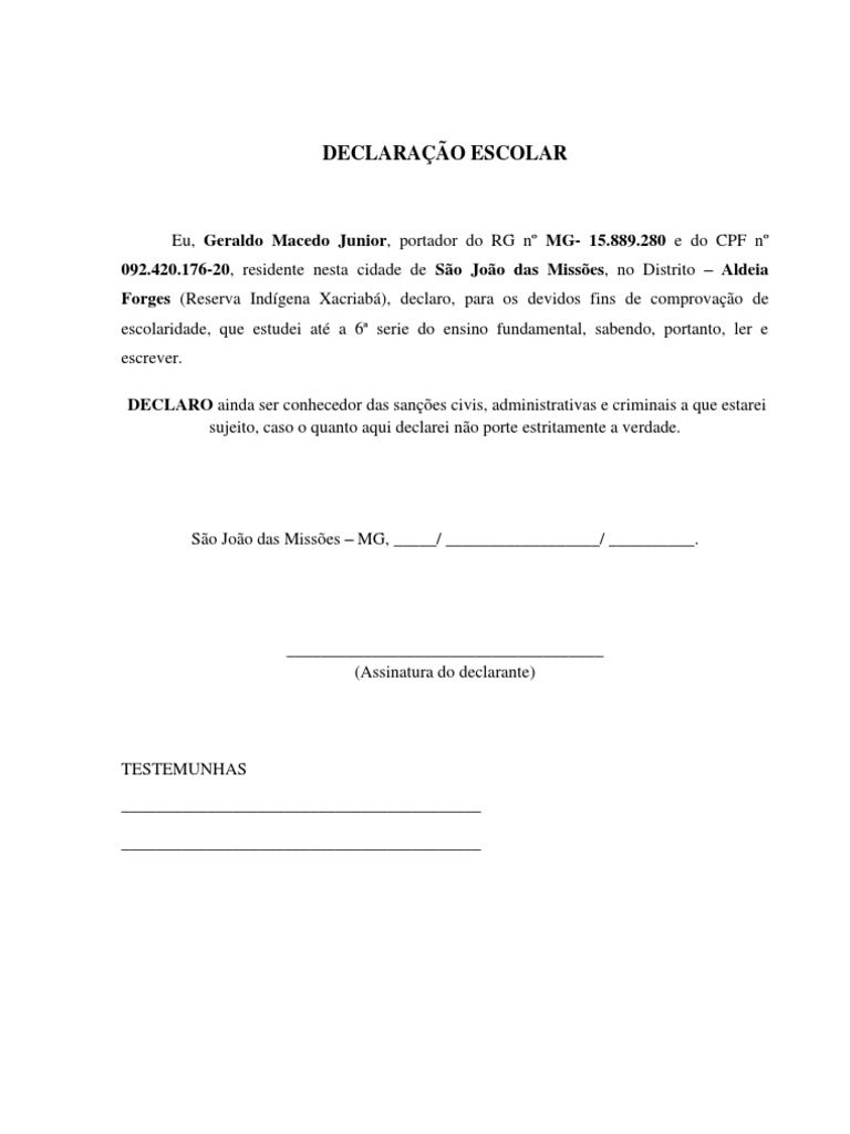 DECLARAÇÃO DE RESIDÊNCIA