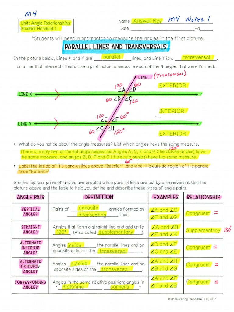 01 Parallel Lines & Transversals | PDF