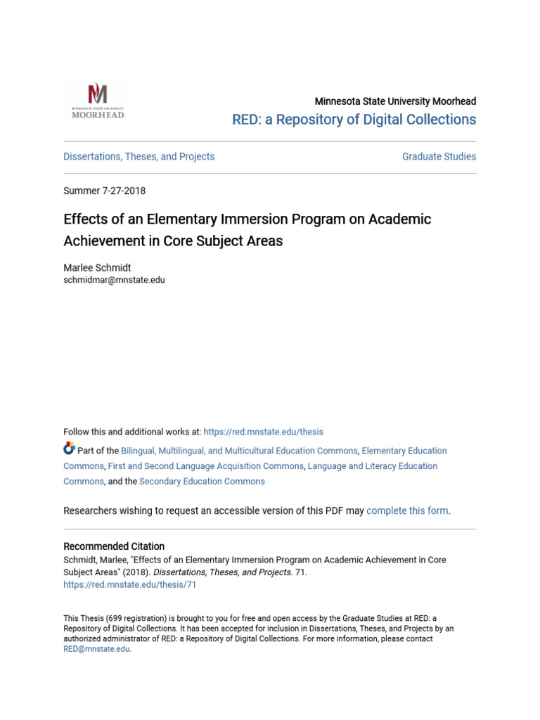Effects of An Elementary Immersion Program On Academic Achievemen | PDF ...
