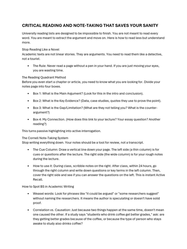 Critical Reading and Note | PDF | Cognition | Human Communication