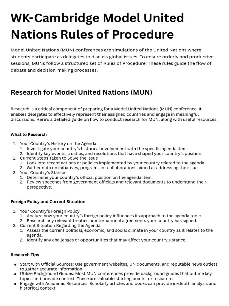 ROP (RULES of PROCEDURE) Model United Nations (MUN) Rules of Procedure ...
