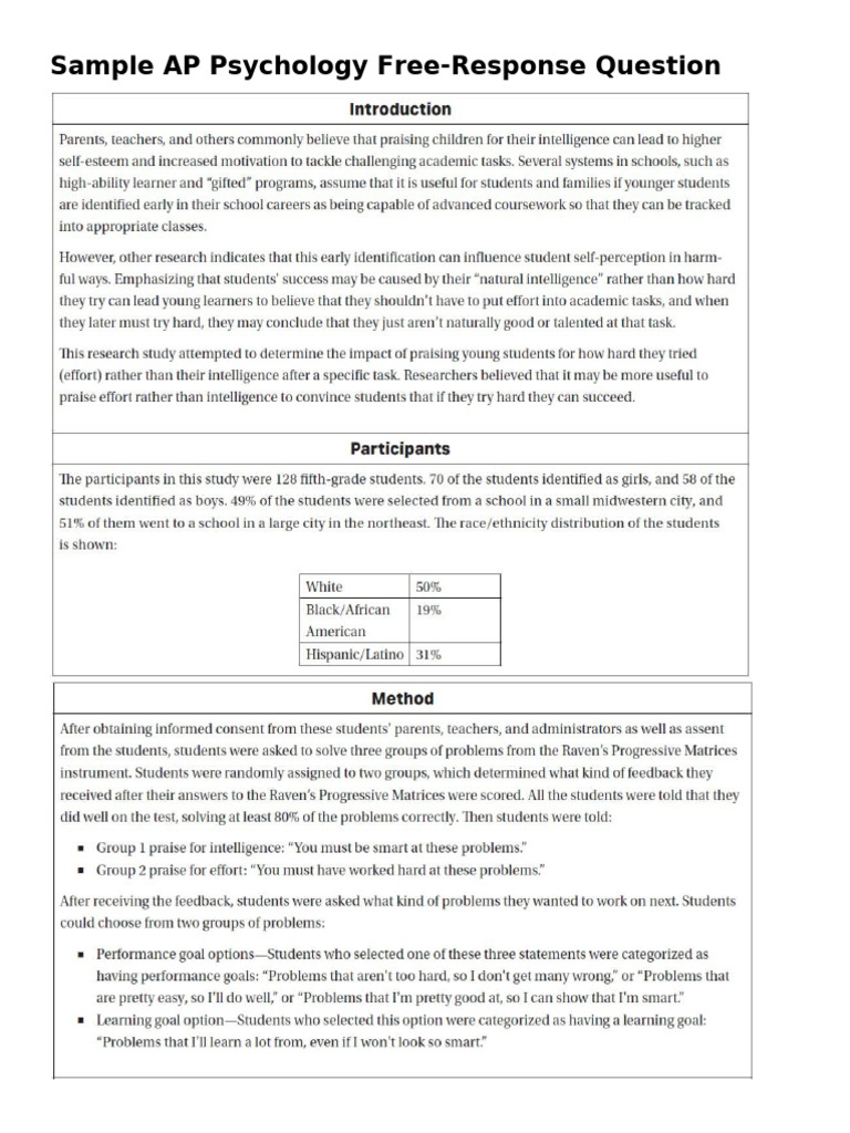 Sample AP Psychology AAQ 9.15.2025 | PDF