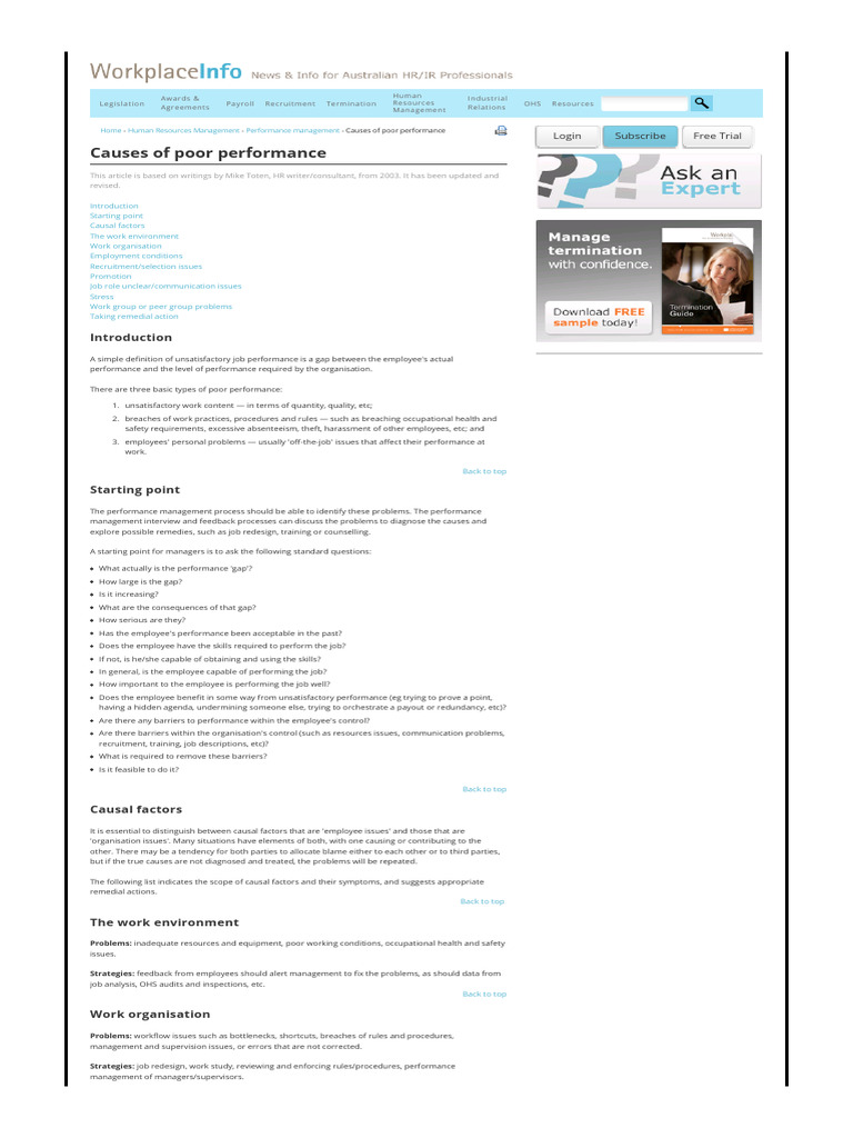 Causes of Poor Performance | PDF | Employment | Occupational Safety And ...