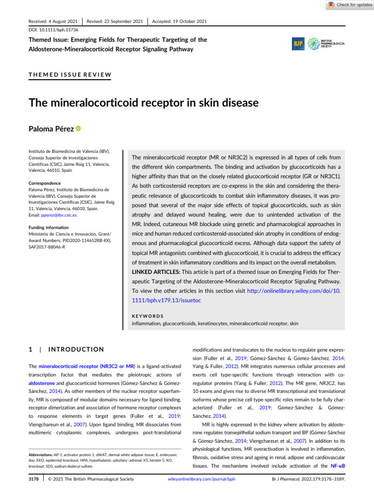 British J Pharmacology - 2021 - Pérez - The Mineralocorticoid Receptor ...