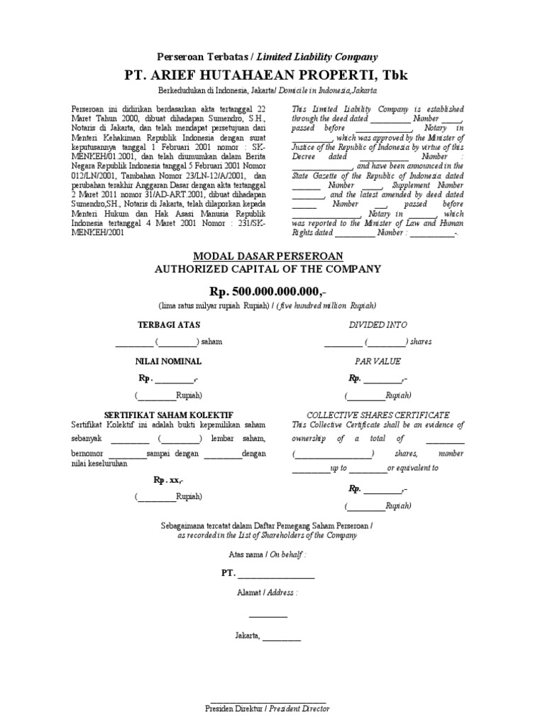 Contoh Surat Saham  PDF