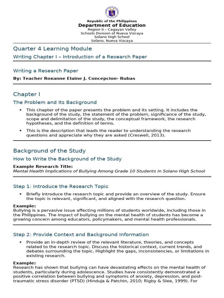 Module in Writing Chapter I Introduction of A Research Paper | PDF ...