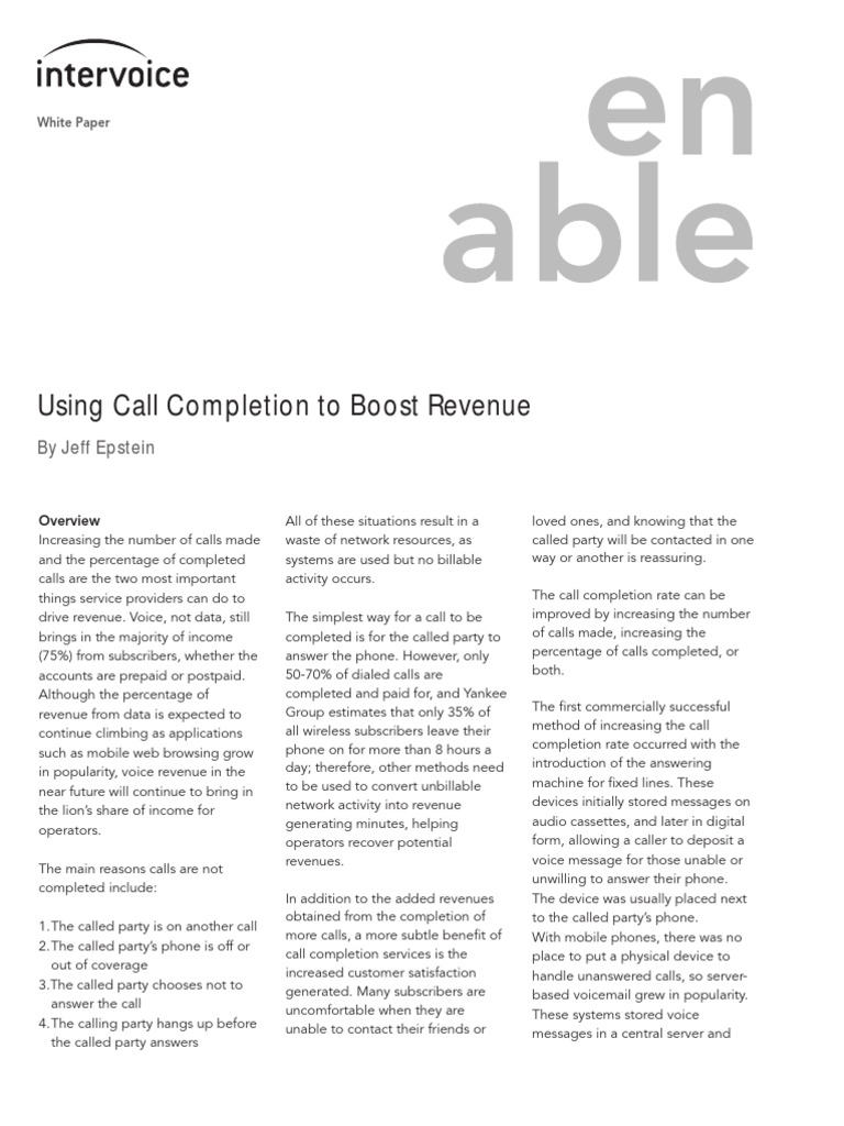 Call Completion White Paper | PDF | Voicemail | Multimedia Messaging ...