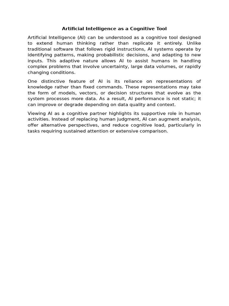 Artificial Intelligence As A Cognitive Tool | PDF