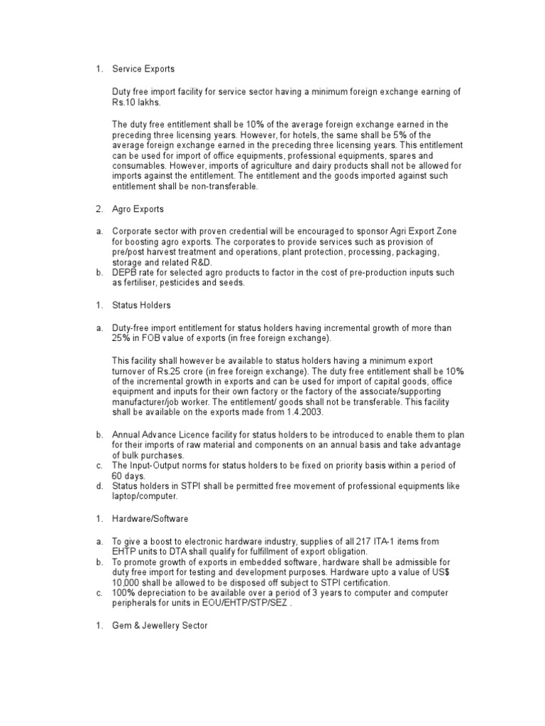 Duty-Free Allowance for Service Exports | PDF | Exports | Agriculture