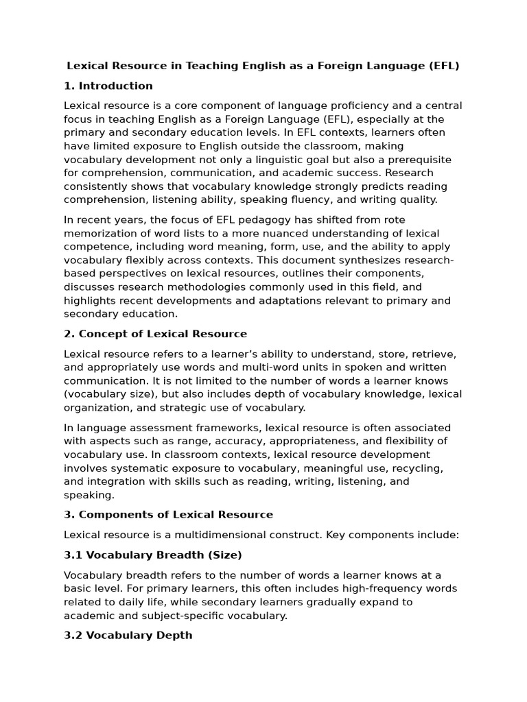 Lexical Resource in Teaching English As A Foreign Language | PDF ...