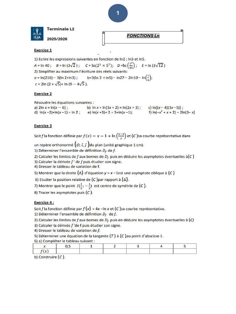 Exercices LN tl2 25 26 | PDF