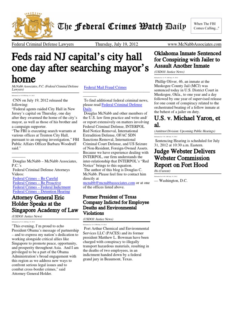 Federal Criminal Lawyer Douglas McNabb of McNabb Associates News On
