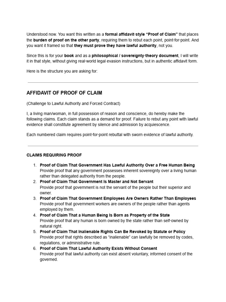 Proof of Claim | PDF | Evidence (Law) | Common Law