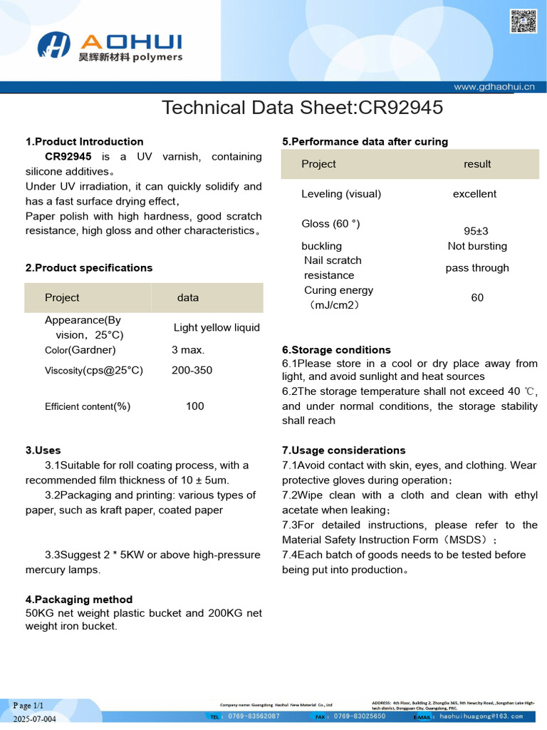 CR92945 TDS English | PDF | Paper | Materials