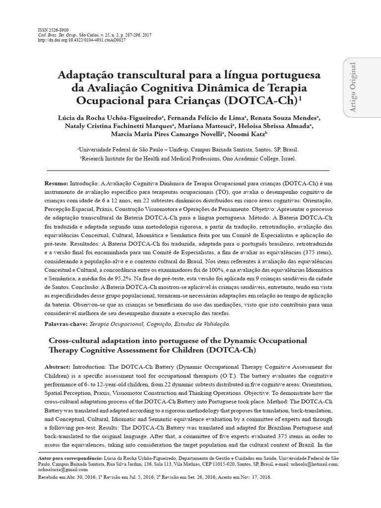 Lowenstein Occupational Therapy Cognitive Assessment (LOTCA) | PDF ...