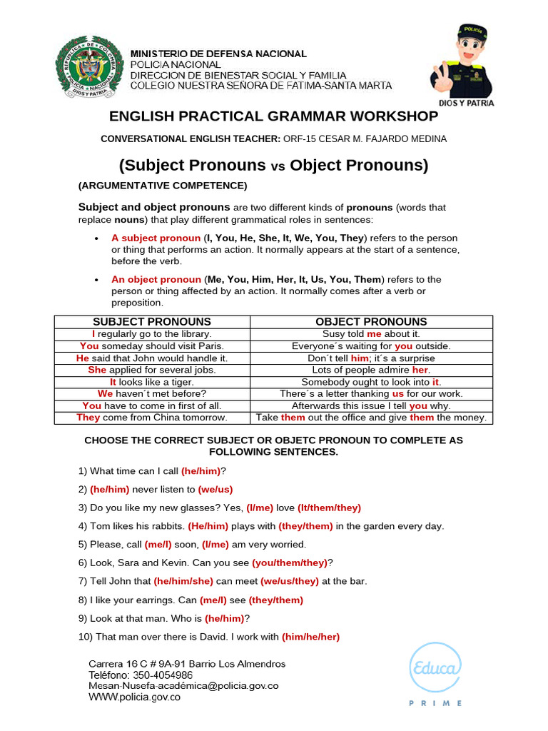 Subject Vs Object Pronouns | PDF
