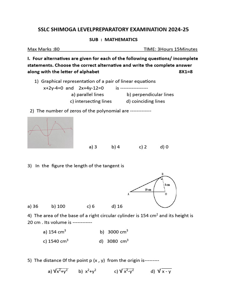 10th STD Maths District Level Preparatory Paper2 Eng Version 2024-25 ...