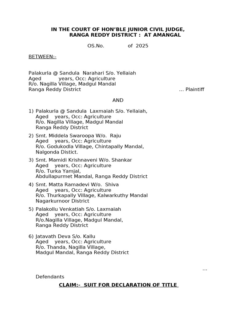 Declaration Suit of Sandula Narahari (1) | PDF | Lawsuit | Cause Of Action