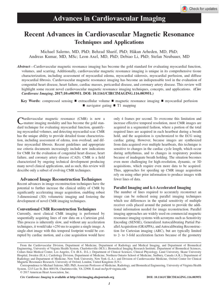 Recent Advances in Cardiovascular Magnetic Resonance Techniques and ...
