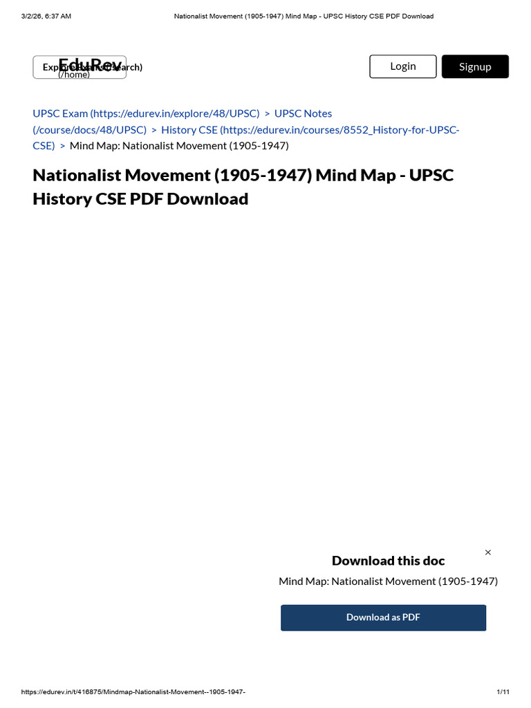 Nationalist Movement (1905-1947) Mind Map - UPSC History CSE PDF ...