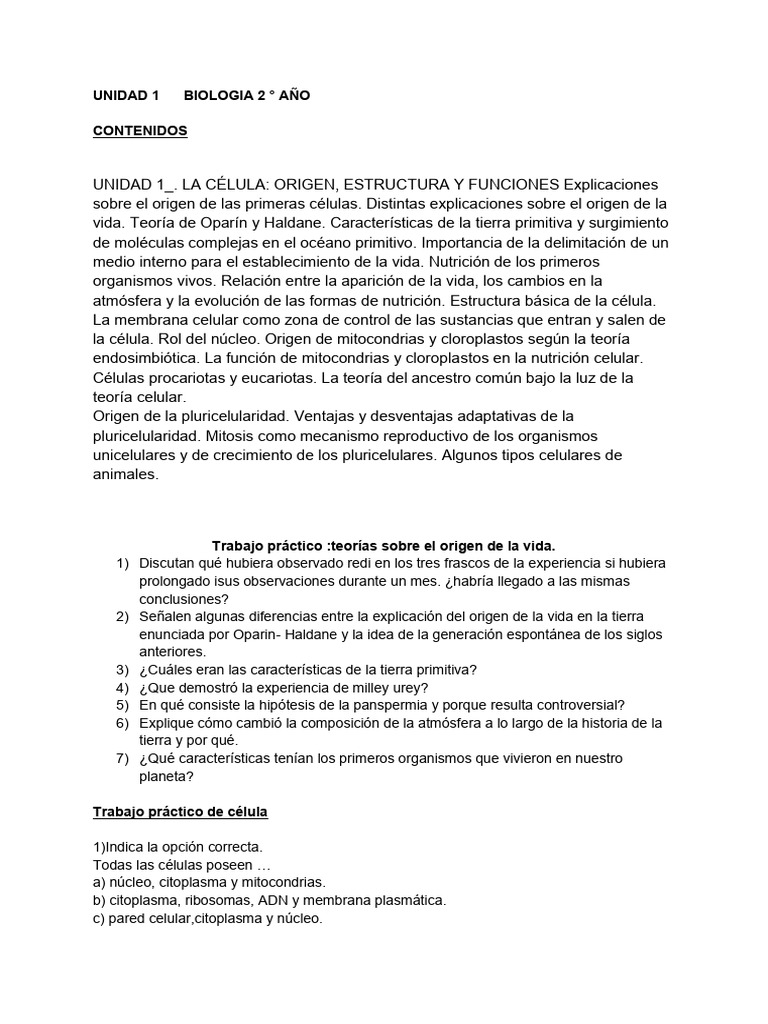 Unidad 1 y 2 Origen de La Vida Celula Evolucion Rep Humana | PDF ...