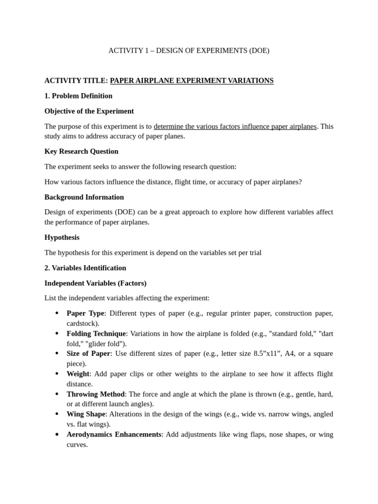 Activity 1 Doe Template1 | PDF | Experiment | Scientific Method