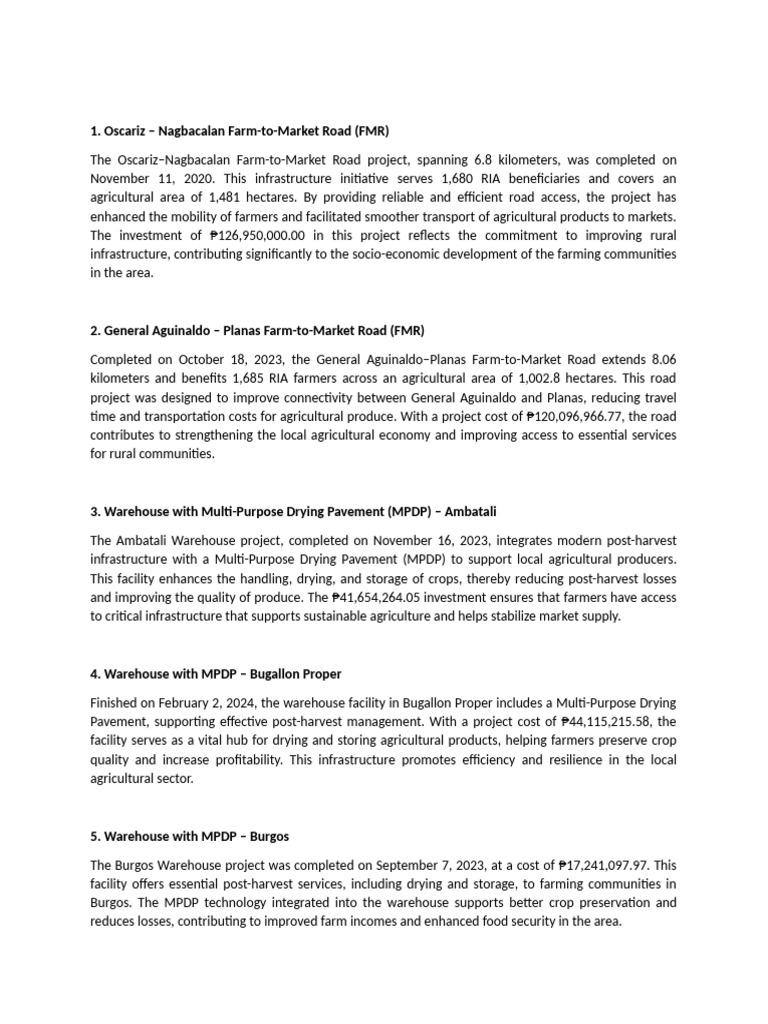 Summary of Completed PRDP Projects | PDF | Warehouse | Agriculture