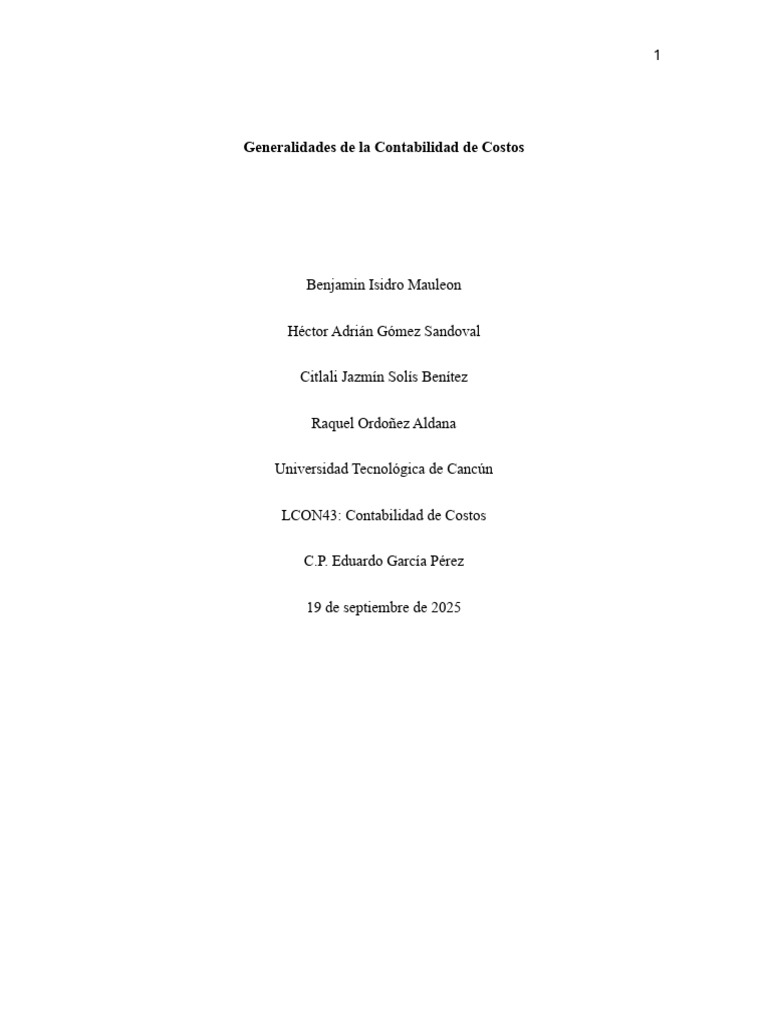 Generalidades de La Contabilidad de Costos | PDF | Economias | Contabilidad
