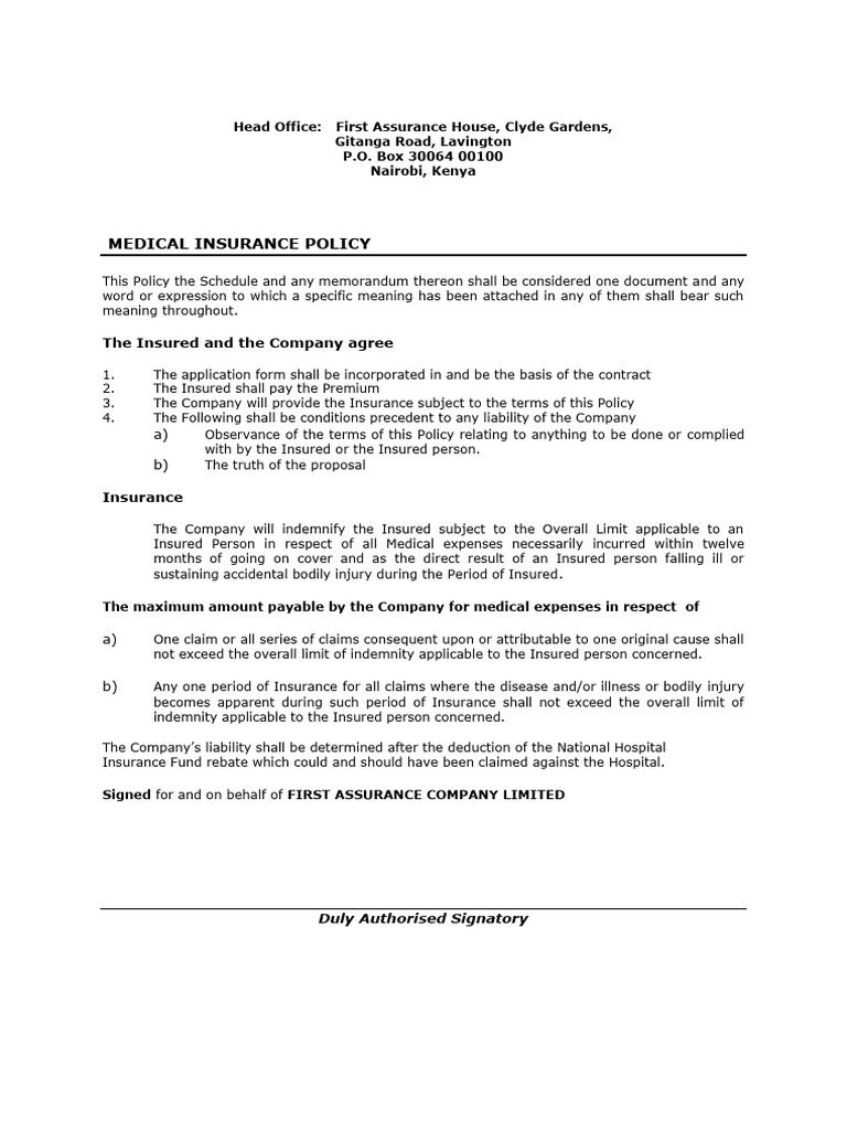 Medical Insurance Policy | PDF | Insurance | Indemnity