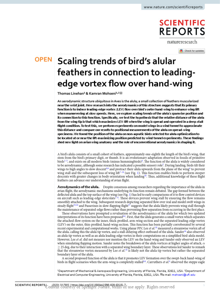 Scaling Trends of Birds Alular Feathers in Connec | PDF | Lift (Force ...