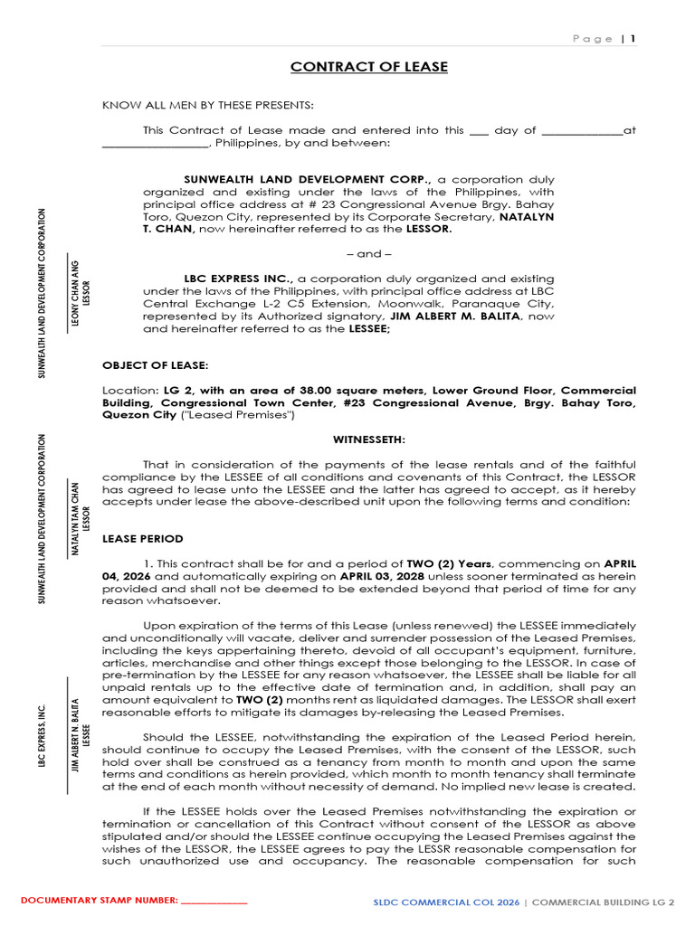 LBC Express Renewal Col 2026-2028 | PDF | Lease | Private Law