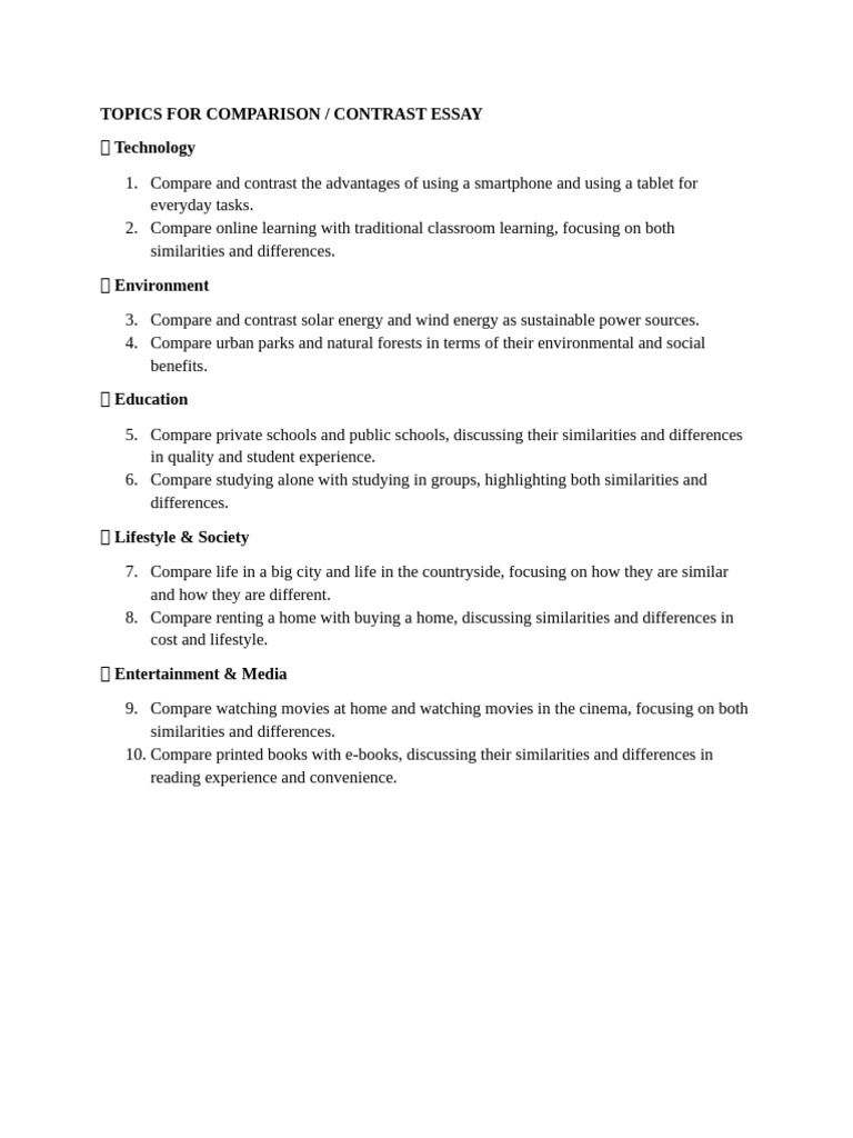 b2 - Topics For Comparison Contrast | PDF