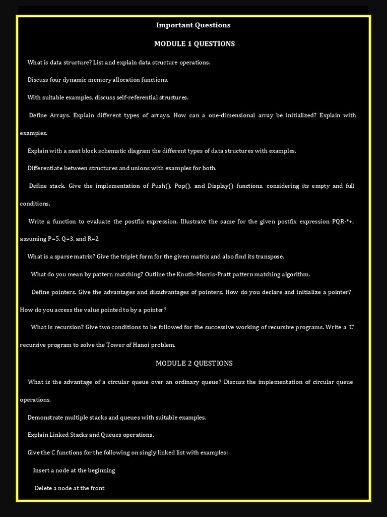 Data Structure Important Question | PDF | Queue (Abstract Data Type ...