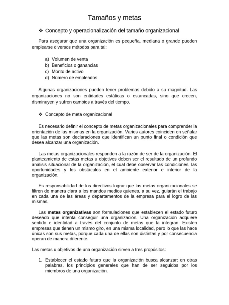 TamaÃ Os y Metas | PDF | Business | Comportamiento