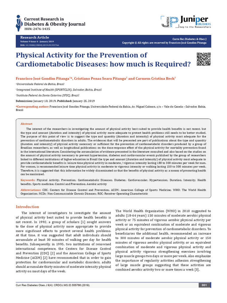 Physical Activity For The Prevention of | PDF | Metabolic Syndrome ...