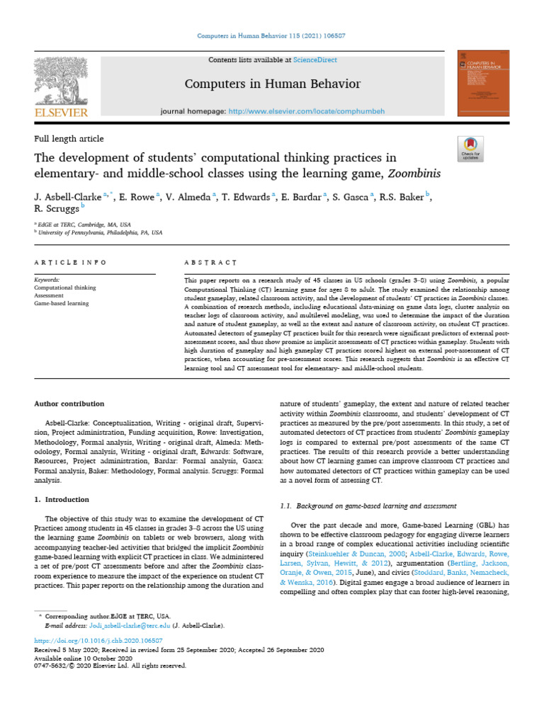 The Development of Students' Computational Thinking Practices in ...