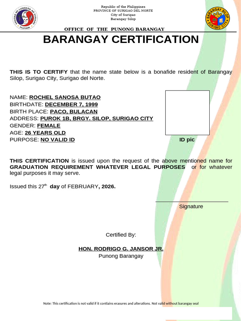 Barangay Certificate | PDF