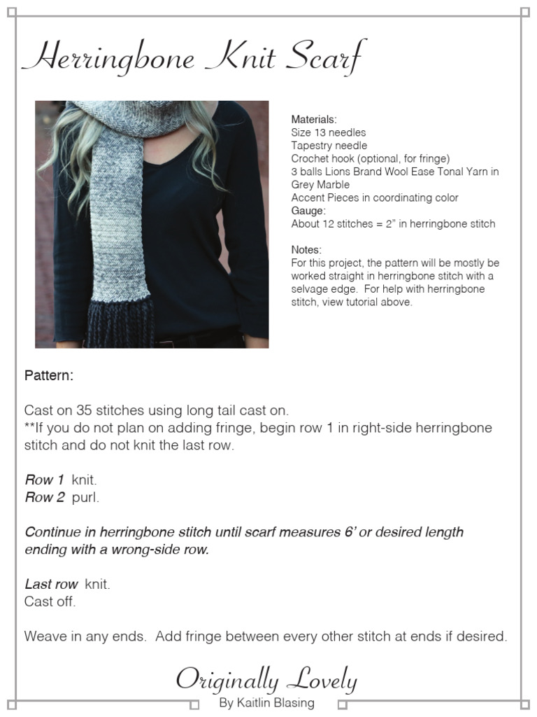 Herringbone Knit Scarf Pattern 1 | PDF