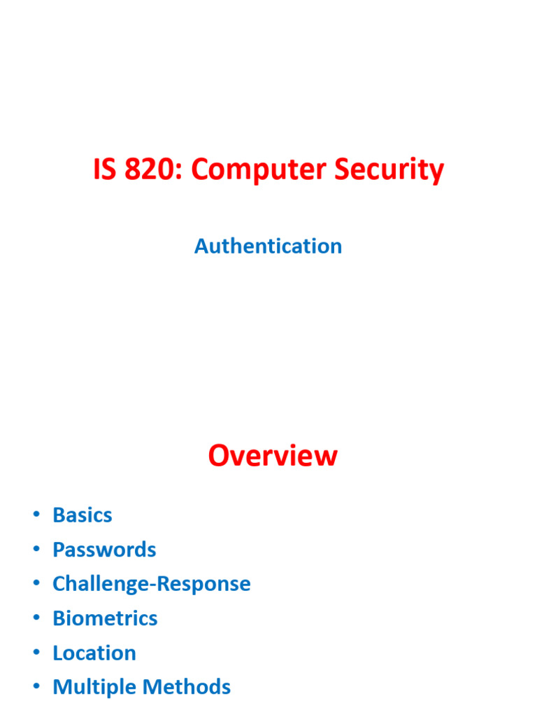 Lecture 04 AuthenticationMSIS15 | PDF | Password | Security Technology