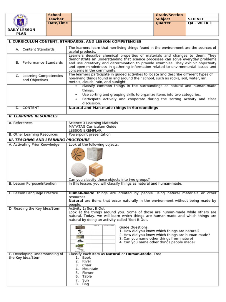 Grade 3 Matatag Science Quarter 4 Week 1 | PDF | Learning | Curriculum